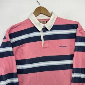 Vintage River Woods Rugby Polo Shirt men's XL Pink Blue New York Thick Ivy 90s